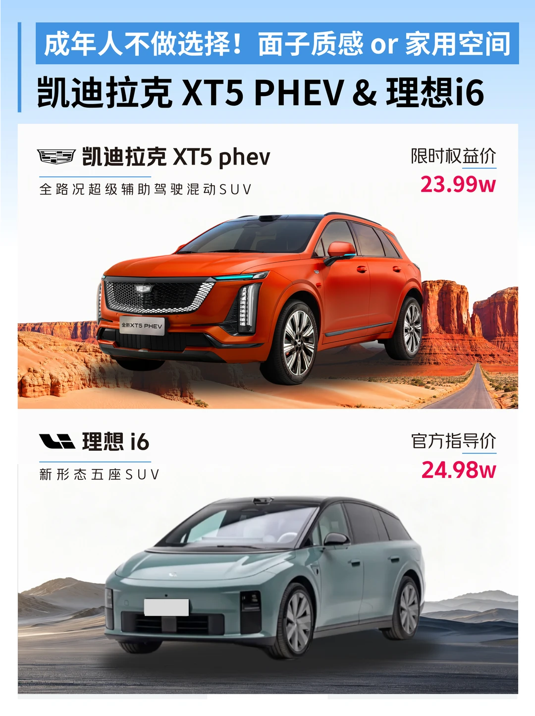 混动XT5 vs 理想 i6｜五座 SUV 怎么选？