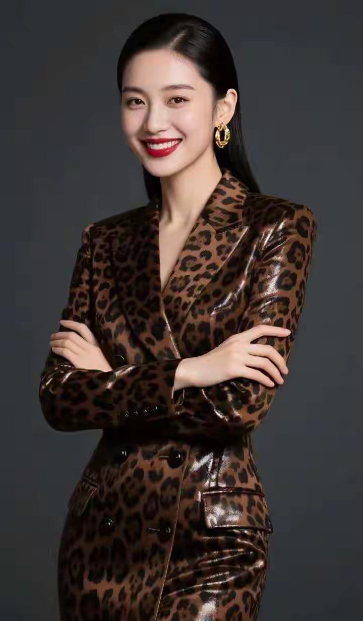 穿豹纹皮裙子美女