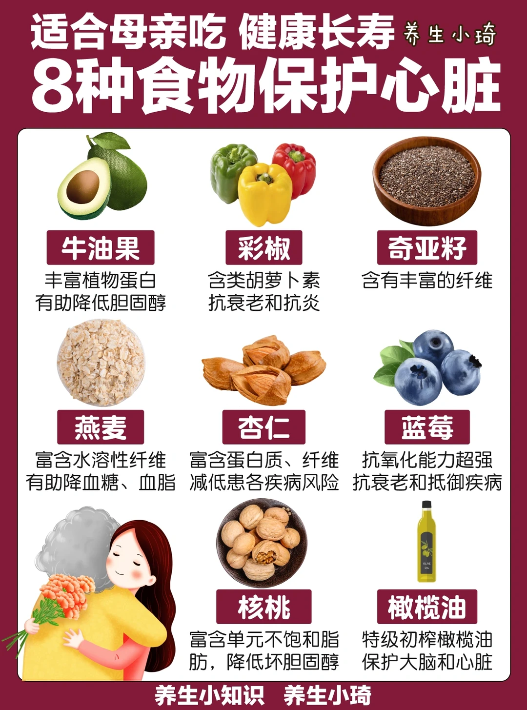 8种食物保护心脏｜助妈妈健康长寿 抗衰老