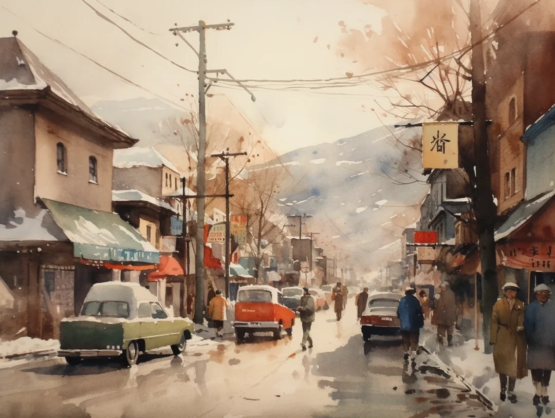 水彩风景之 北海道街景