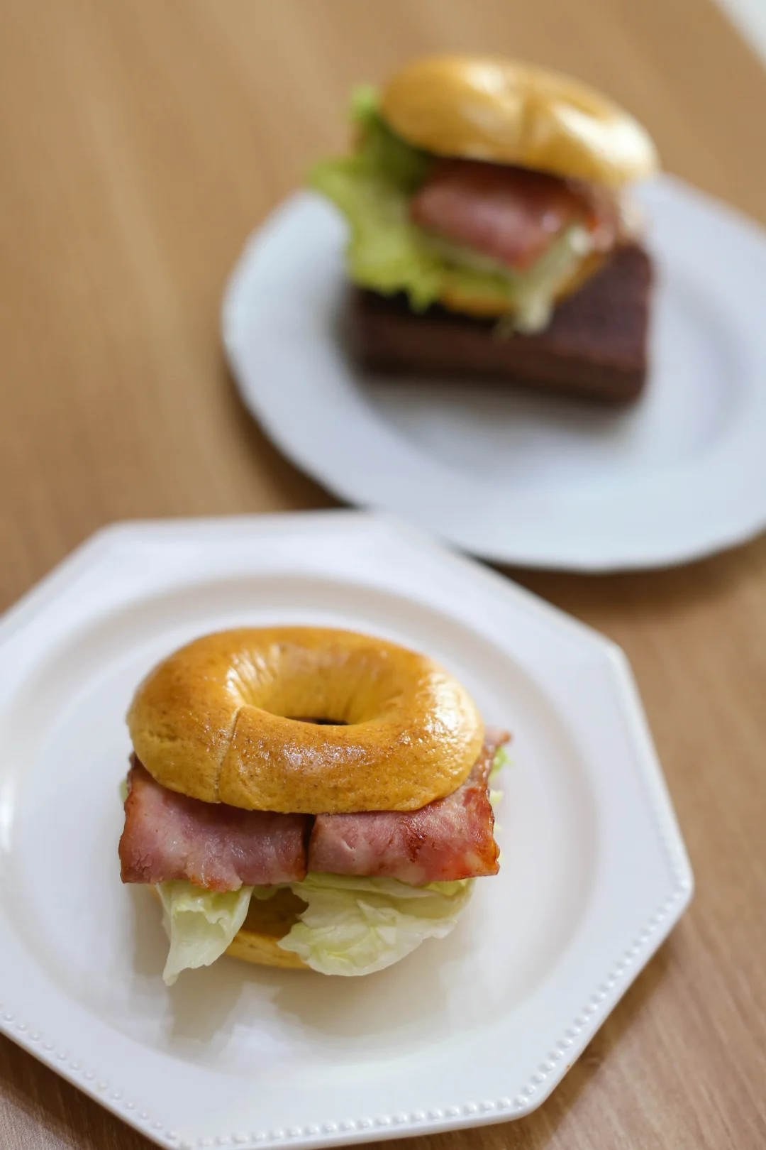 南瓜贝果培根三明治，皮脆心软，麦香味十足