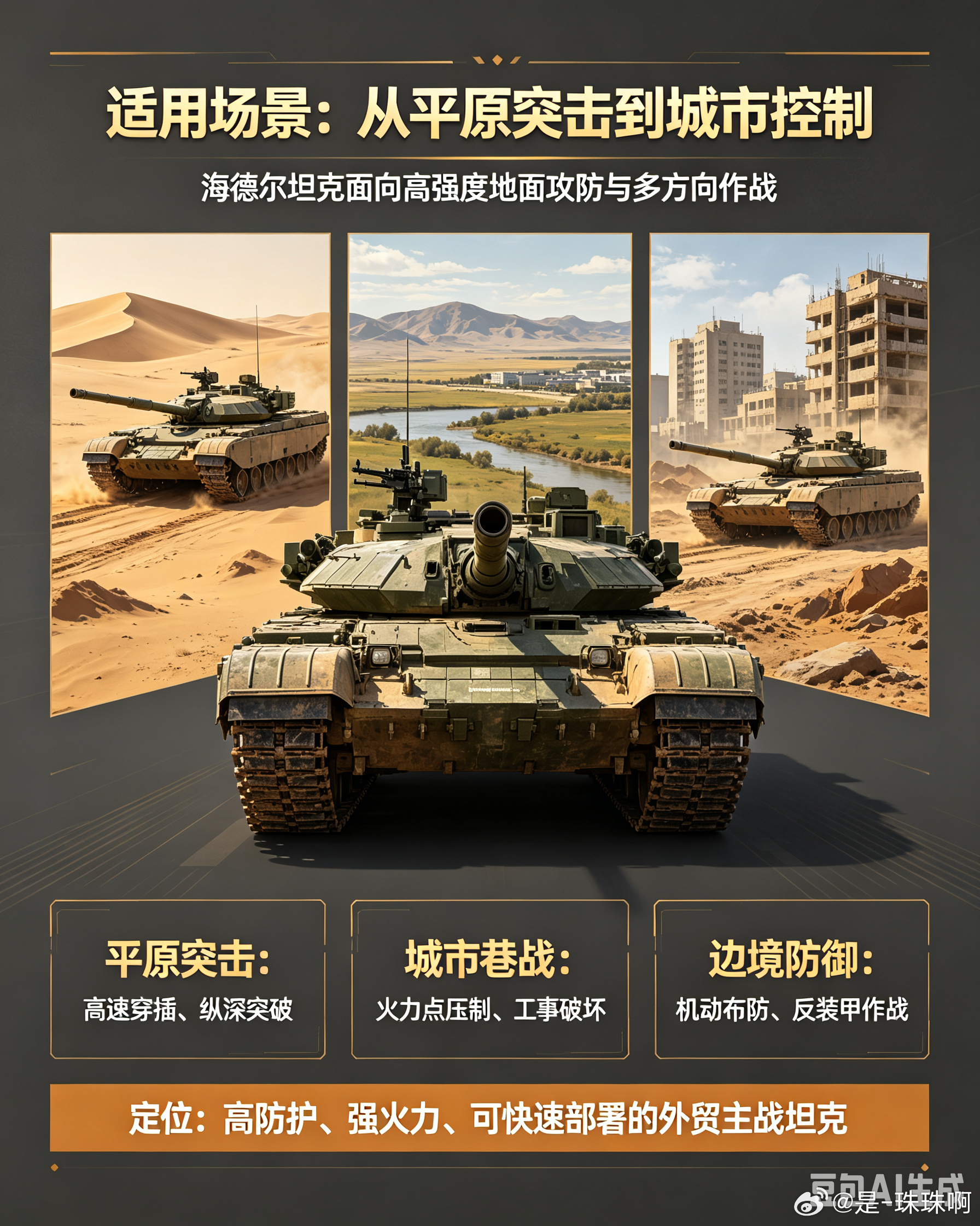 VT-4在巴基斯坦定名“海德尔”，是巴陆军现役最先进主战装备，2020年起陆续交付，后续实现本土组装生产，用于升级装甲部队战力。

该车战斗全重约53吨，搭载一门125毫米滑膛炮，配备自动装弹机，可发射穿甲弹、炮射导弹等多类弹药；搭配猎歼式数字化火控与热成像观瞄，支持行进间射击、全天候作战。

 ​