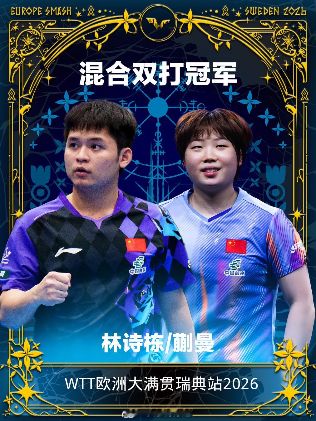 WTT欧洲大满贯瑞典站混双决赛，林诗栋/蒯曼3-1战胜黄镇廷/杜凯琹...