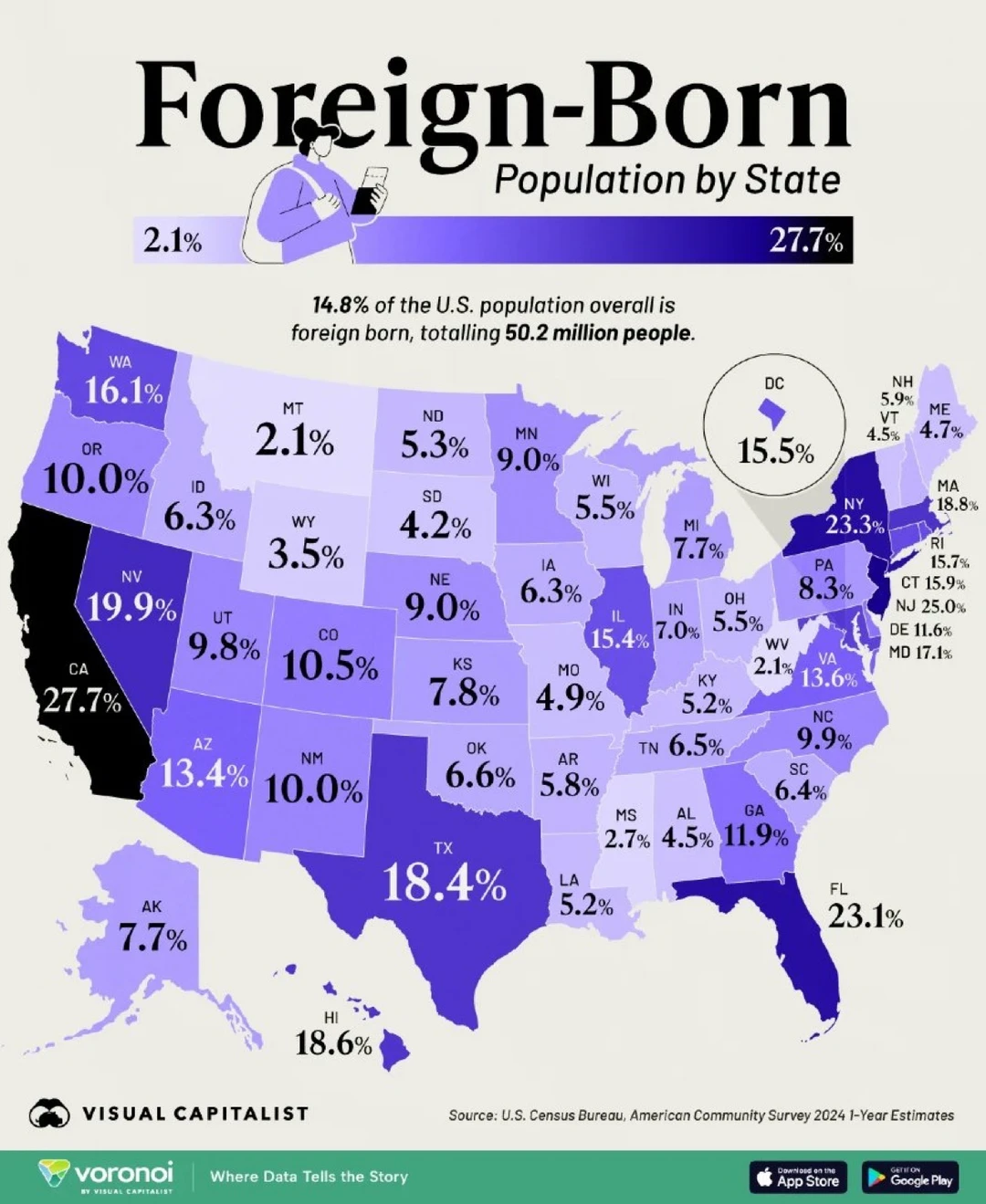 美国“外来人口地图”曝光：哪些州最依赖移民？