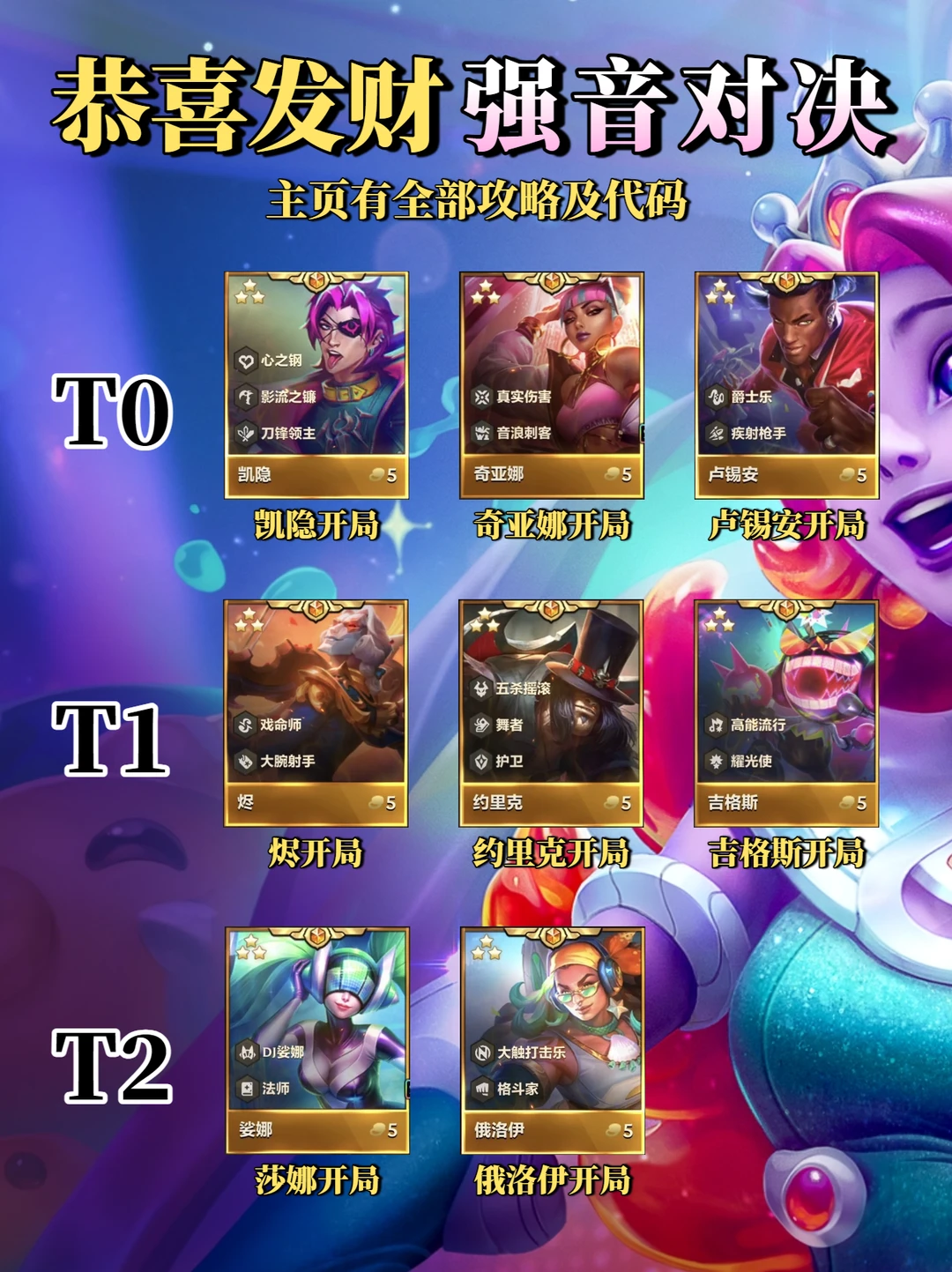 强音对决恭喜发财五费卡开局排行及过度思路