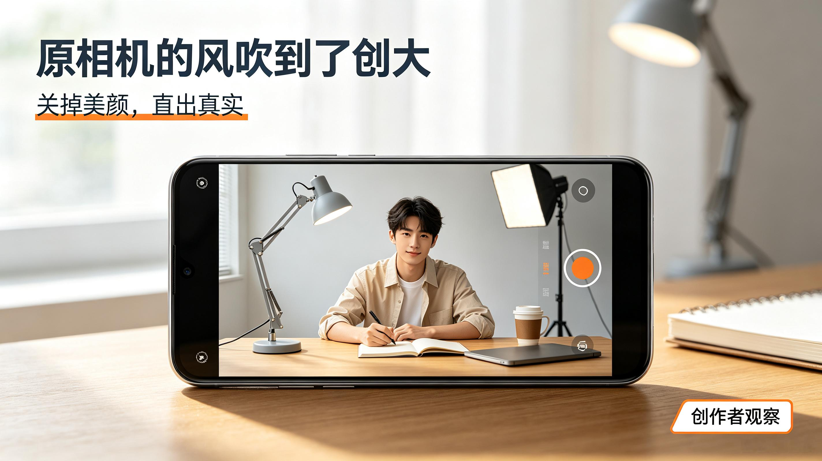 「原相机的风吹到了创大」——别误会，不是某款相机上新，而是一股「关掉美颜、直出真实」的创作风，正从社交平台刮进创作者圈子。温柔感vlog 迷式vlog 

过去做内容，封面要精修、人设要打磨：冷白皮、零毛孔、45度仰拍、统一滤镜色调。可观众早累了——刷到第十张「同款脸」，手指比大脑先划走。反