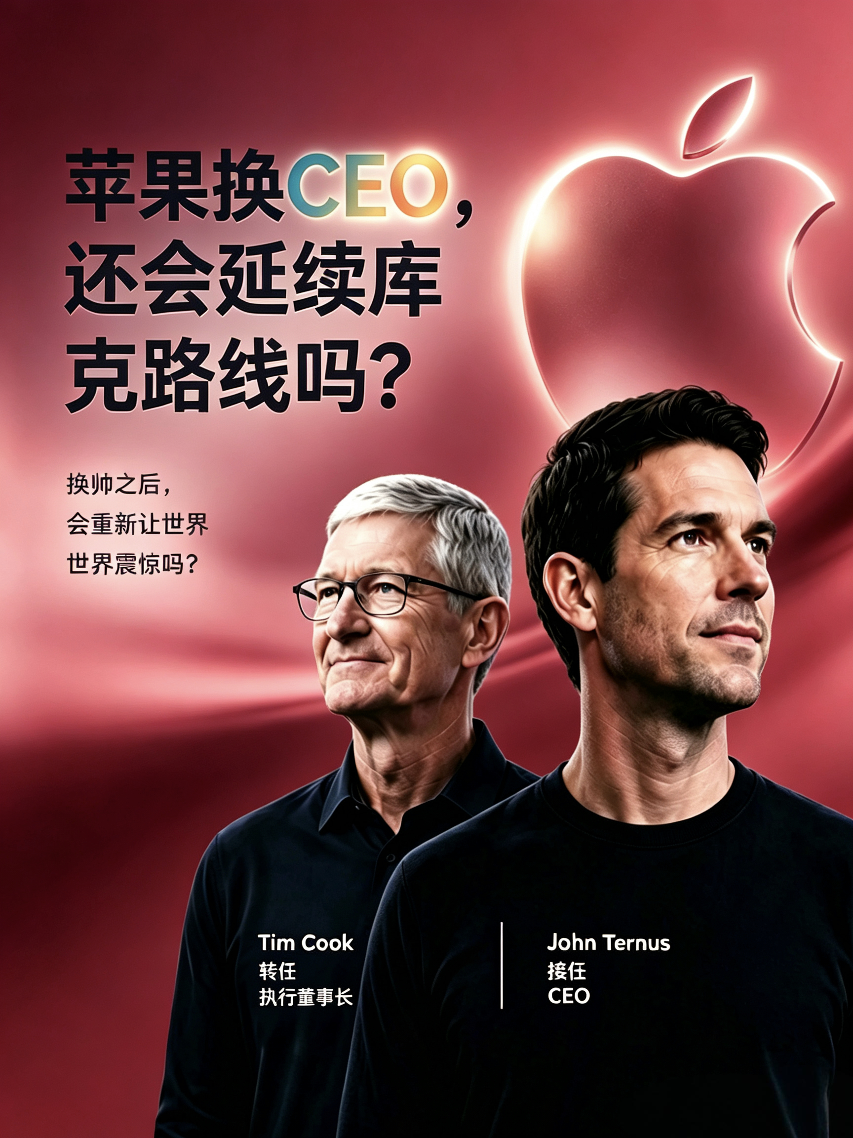 #苹果新CEO该延续库克路线吗#库克今天正式告别苹果CEO，接班的是做硬件出身、一手推动M芯片的特努斯。

库克在任这十几年，最常听到的吐槽就是"iPhone没创新了"。
可换个角度想：他把市值从几千亿带到全球第一，让苹果成为最赚钱的公司。
乔布斯负责让世界震惊，库克负责让公司活得好。

但"库克时代没 ​