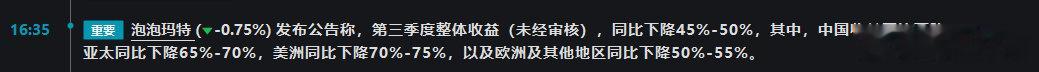 泡泡玛特三季度下滑45%-50%，而且中国区下滑还算少的，海外都是60%-70%。爆款产品的业绩波动确实很大，以及我觉得很难再出个像LABUBU那样的全球性爆款了，因为很需要天时地利人和。 ​