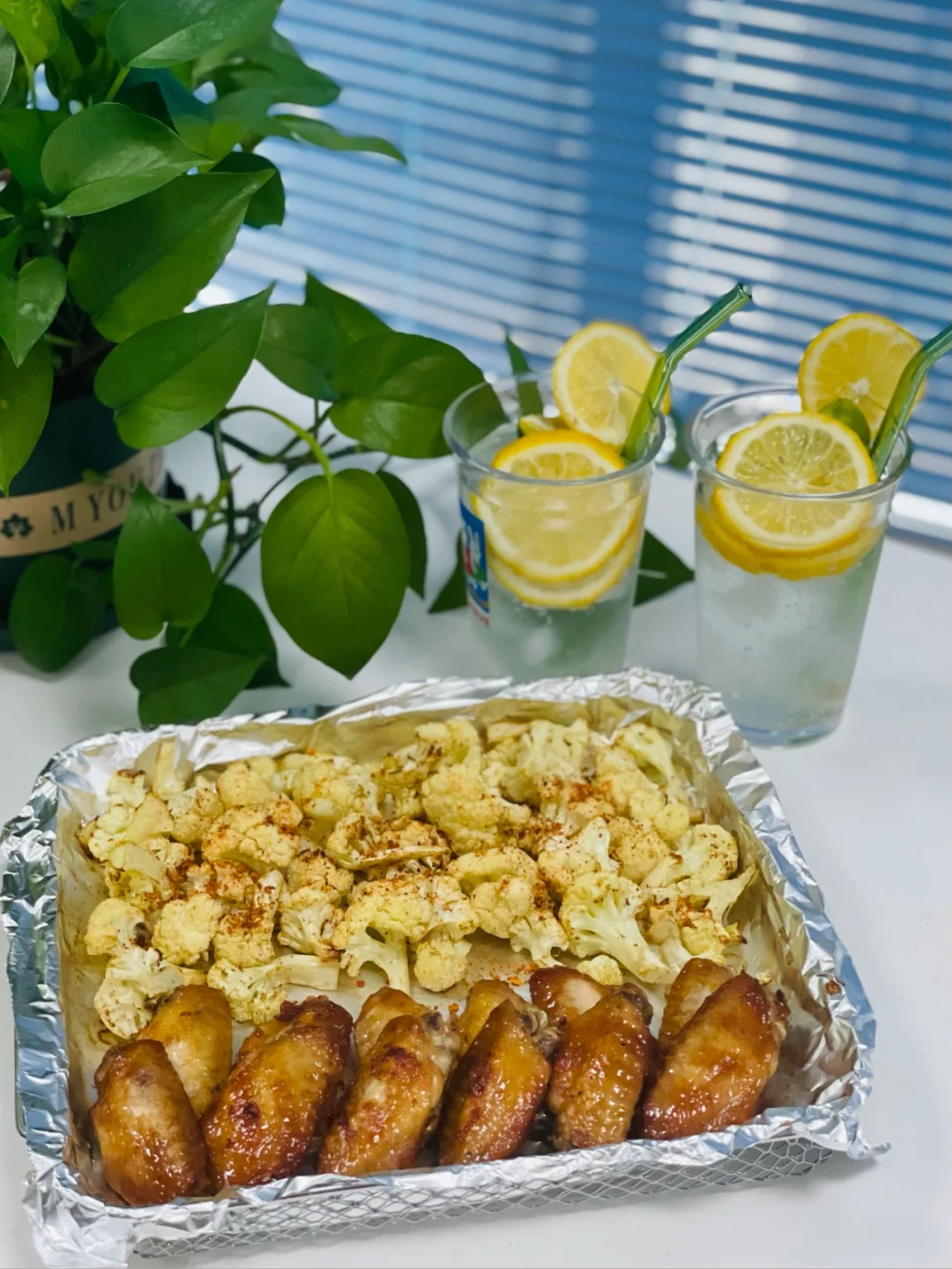 秘制烤鸡翅，空气炸锅花菜