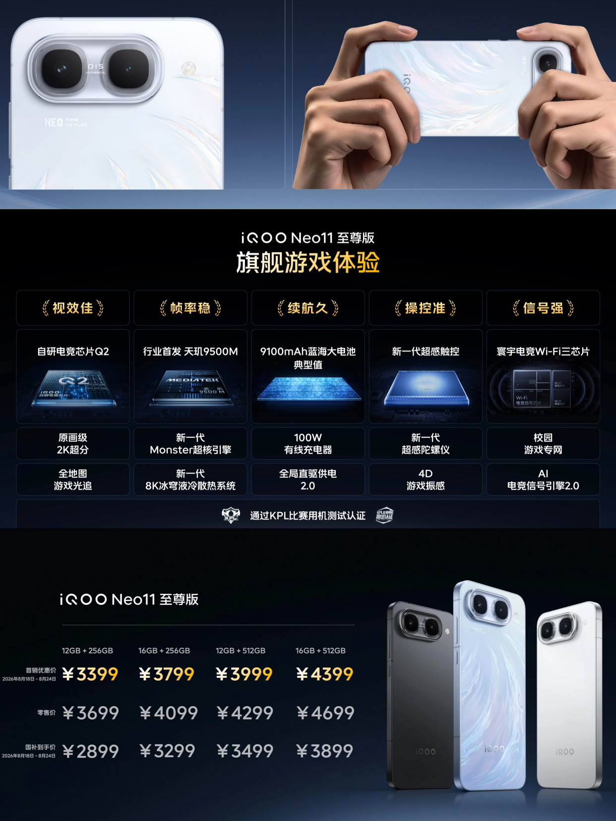 昨晚iQOO Neo11至尊版发布了，主要看点是2K 144Hz超高刷护眼电竞屏、天玑9500M+电竞芯片Q2、9100mAh蓝海电池，相对竞品低了300，你们觉得咋样？