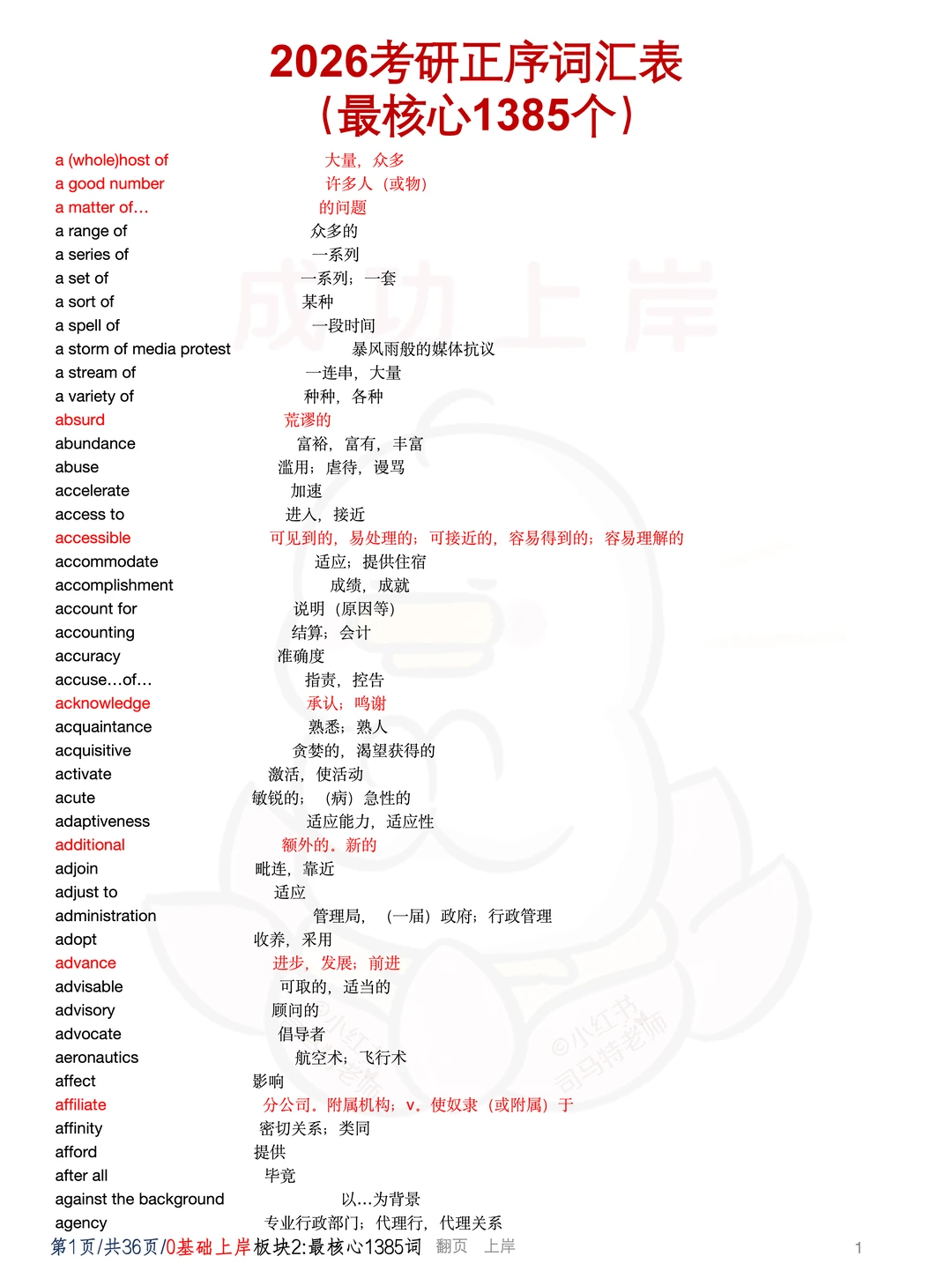26考研英语必背1385个核心词汇｜背完稳上岸
