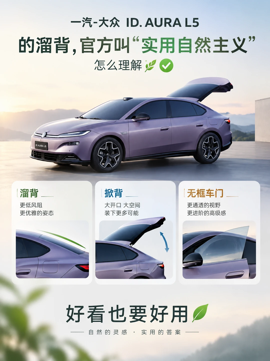 一汽-大众 ID. AURA L5的溜背，官方叫“实用自然主义”，怎么理解🌿✅