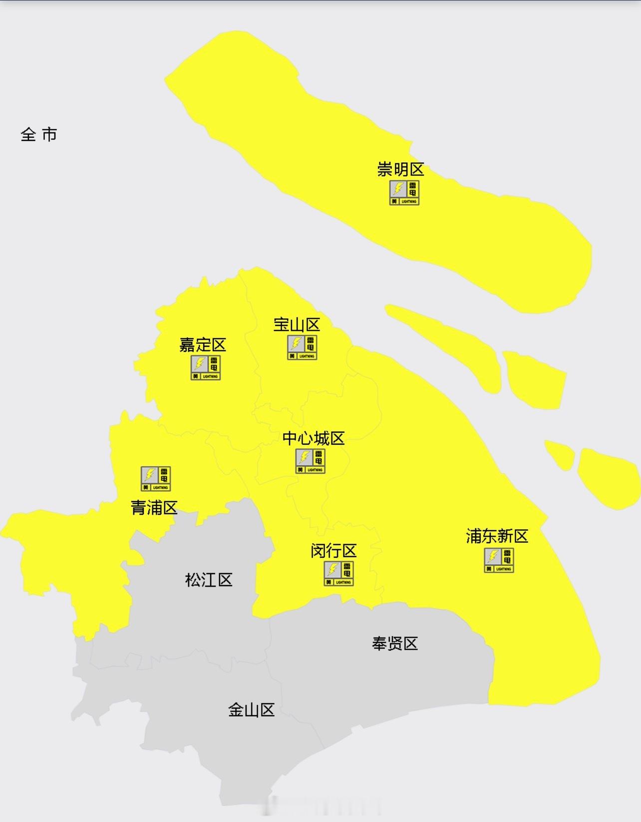 【注意！上海局部暴雨！#上海暴雨#】今天上午阳光继续露脸，气温攀升，午间最高气温仍可升至32℃附近。偏北风3~4级，相对湿度在95%-55%，体感较热。
目前本市中心城区、崇明、宝山、嘉定、浦东、青浦、闵行等地已发布雷电黄色预警信号，大家外出注意防范短时阵雨或雷雨，今天下午降水逐渐明显，预计今 ​