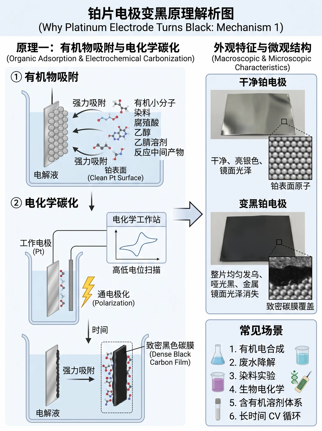 电化学知识：铂片电化学过程变黑原因