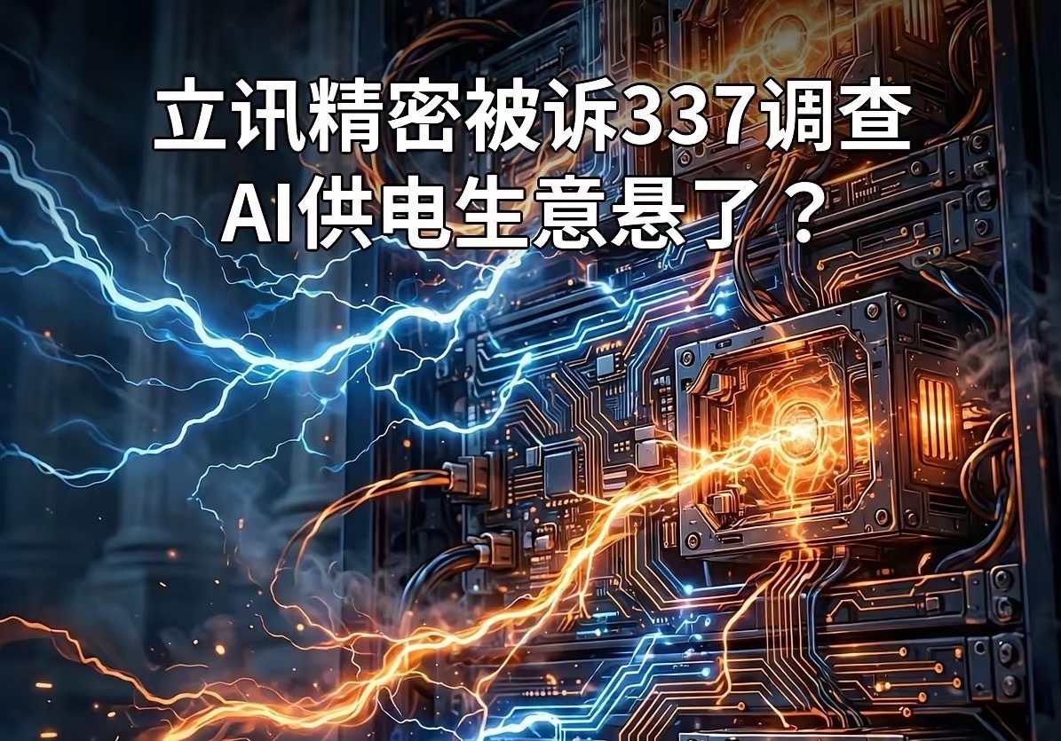 立讯精密被诉337调查：AI供电生意悬了？
￼
美东时间10月9日，美国国际贸易委员会（USITC）投票决定，对"特定垂直电力传输系统、其组件及含该系统的计算系统"启动337调查，案件编号337-TA-1526。
投诉方是美国电源厂商Vicor，9月9日提交的申请。涉案专利为美国专利号10,903,734。
被列名的20家企业里， ​