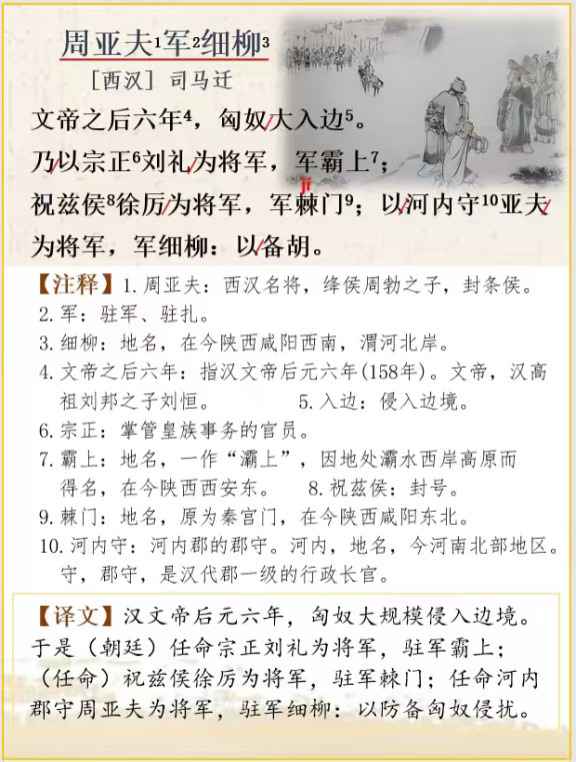 文言文解析 | 司马迁《周亚夫军细柳》