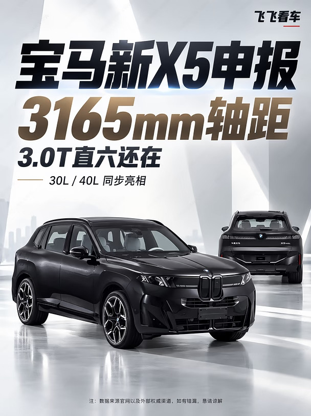 宝马新X5 30L/40L申报：3165mm轴距，直六在