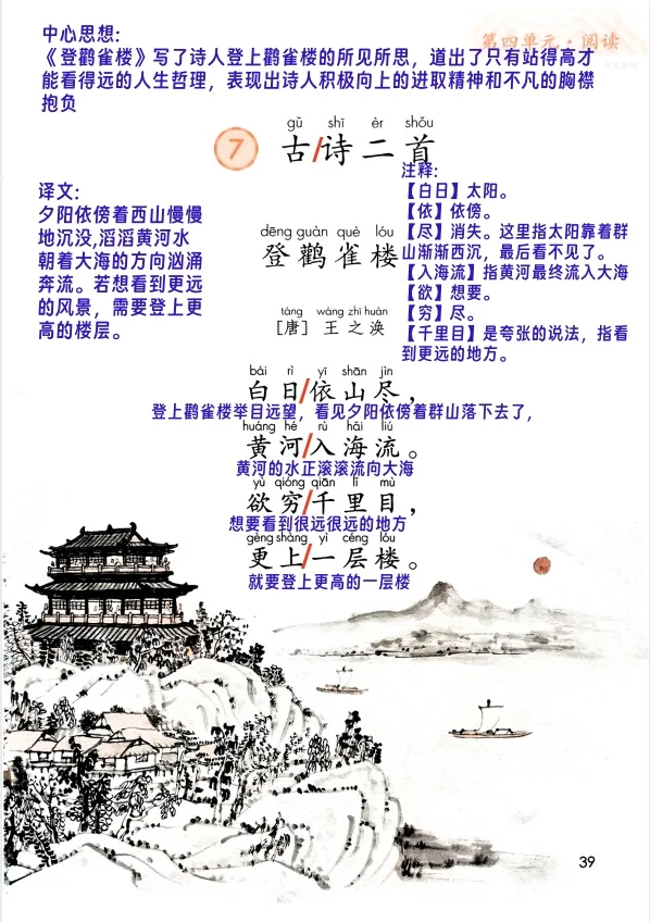 二年级《登鹳雀楼》课堂笔记