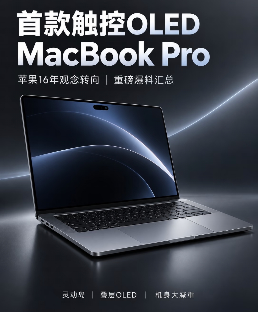 Pro史诗级更新，灵动岛+触控+OLED！ 
苹果10月28日发布的“配备PROLED XDR显示屏的MacBook Pro”是Mac首款触屏机型。
黑科技集中在屏幕：双层串联OLED，峰值2000尼特、对比度1000万:1、10—120Hz自适应；触控传感器内嵌面板而非贴层，延