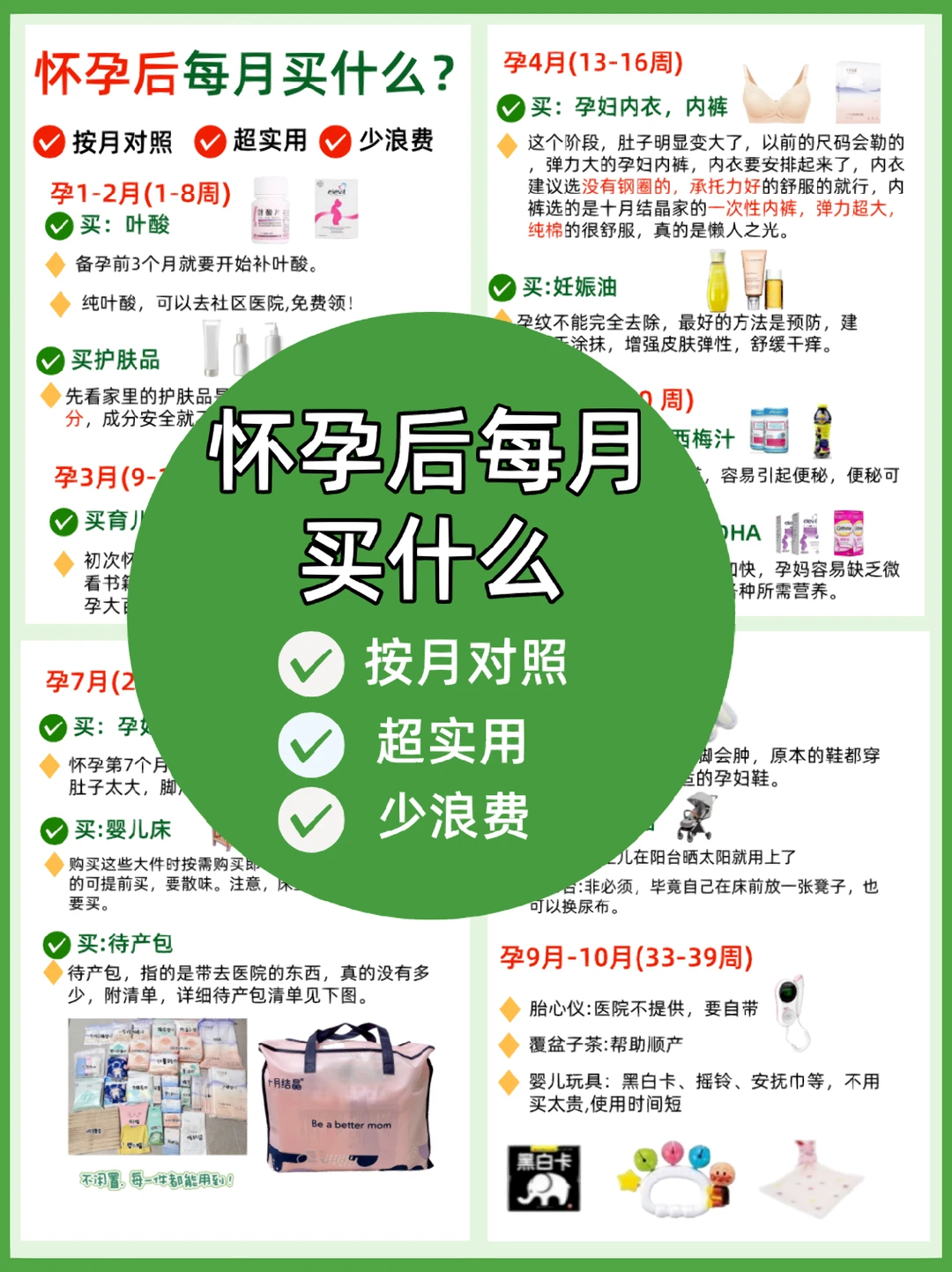 超实用清单，孕妈必备‼️怀孕后，每月买什么❓