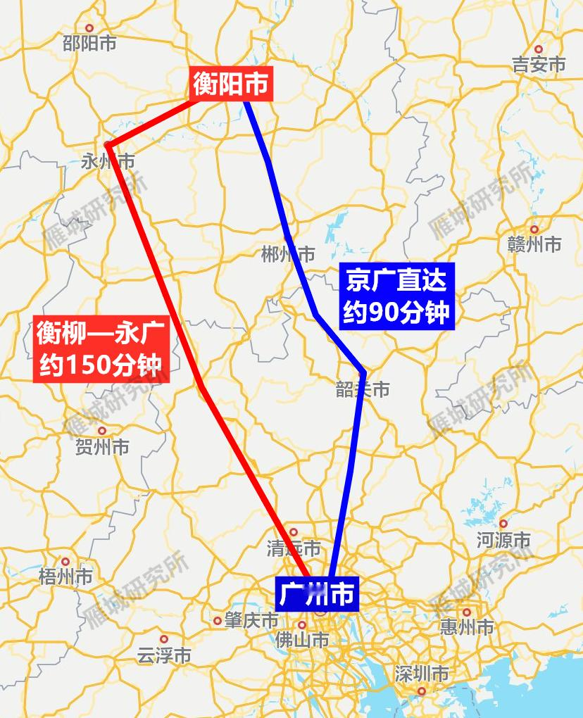 经常衡阳往返广东的朋友，以后咱们南下粤港澳大湾区，不再只有京广高铁一条通道了。

等到永清广高铁建成通车，衡阳可以先走衡柳铁路，在永州接上连接线，转入永清广高铁直达广州。虽说全程用时会比京广高铁稍长一点，但作用非常大。

每到节假日京广高铁人满为患，车票一票难求。这条新线路能够有效分流客流，大大缓解