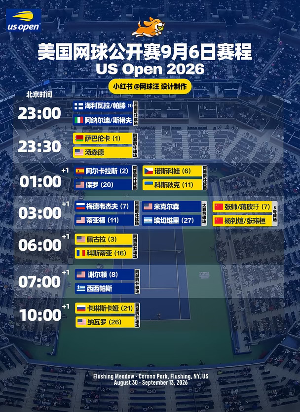 🎾美网9月6日赛程，几乎单打都有美国选手