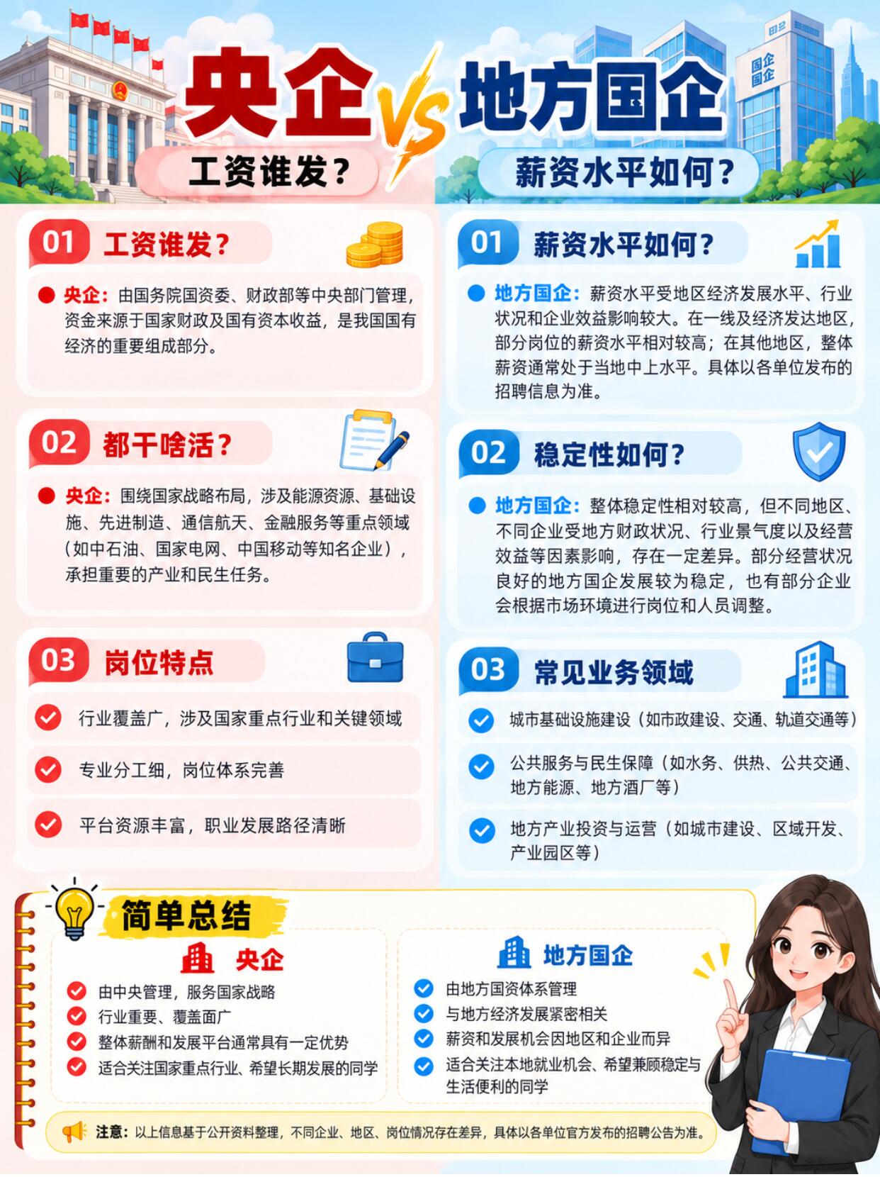 应届生求职分清央企和地方国企，两者差别很大，选岗不再盲目
 
秋招季，很多同学投递简历时，会把央企、地方国企混为一谈，觉得二者都属于国企，性质完全一样。其实央企和地方国企在管理主体、业务方向、薪资结构、职业发展上都有着明显区别。对于想要进入国企赛道就业的应届生，搞懂两者之间的差异，才能结合自身需求精