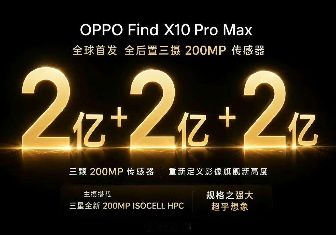 OPPO Find X10：全新升级双2亿镜头群
OPPO Find X10 Pro Max：全球首发三2亿镜头群

3颗2亿像素摄像头，够Pro Max了吧？[doge]#新机来了# ​