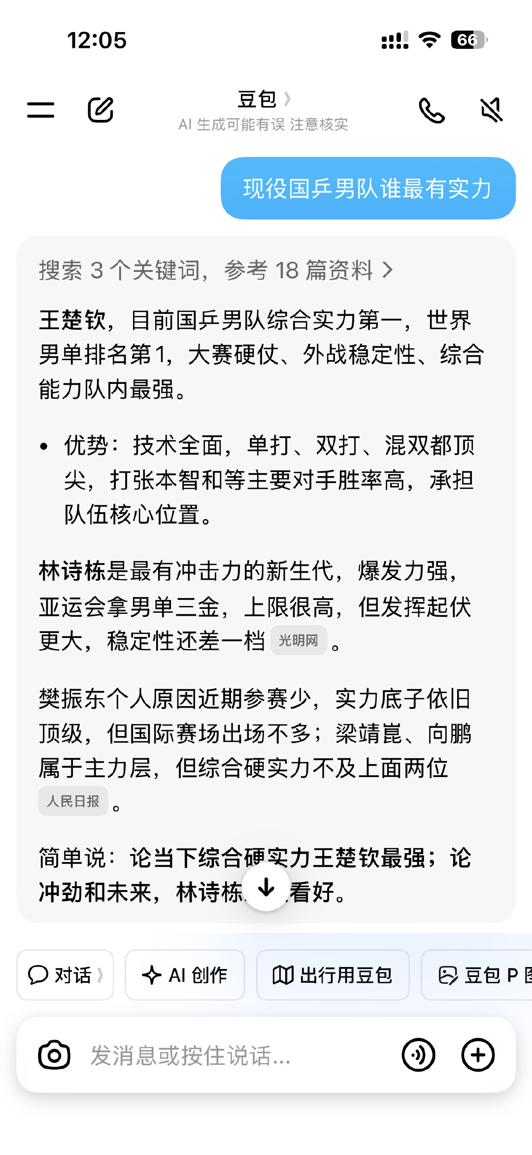 #豆包被问现役国乒男队谁最有实力#还真是 ​