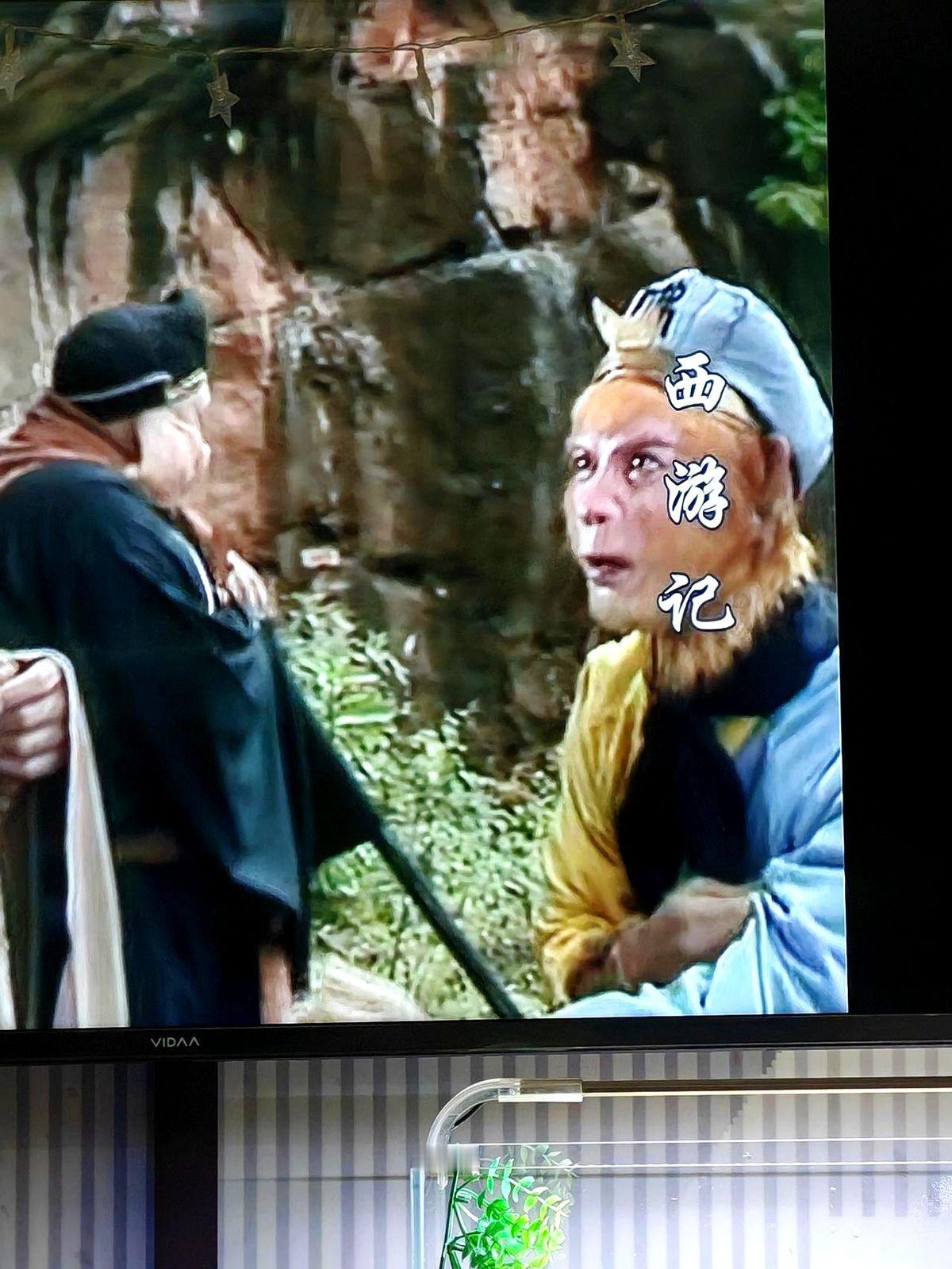 特效假得出奇，画质糊得掉渣，但这部八几年的老剧就是百看不厌。

饭后陪我妈看《西游记》，小时候盯着小屏彩电、忍着差信号追剧的记忆全回来了。

六小龄童确实老了。

但屏幕里那个形象的灵气一点没散。当年那么假的特效，现在看还是满眼有意思。

说句实话，现在饭后除了看这只猴子，你们还能看进去啥老剧？
