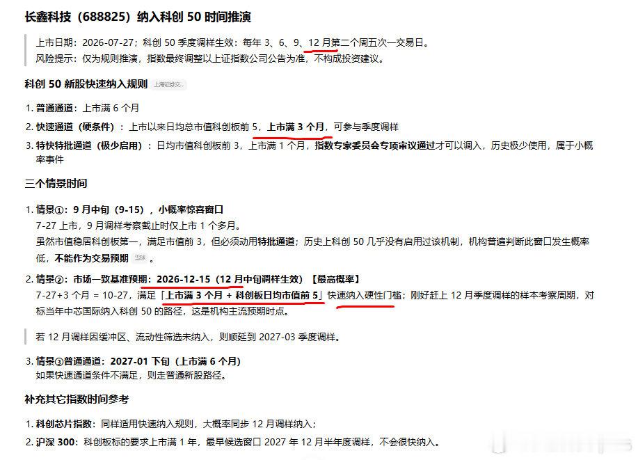 #长鑫科技# 什么时候纳入科创50指数~~最大可能是12月15日。小概率是9月15日 ​