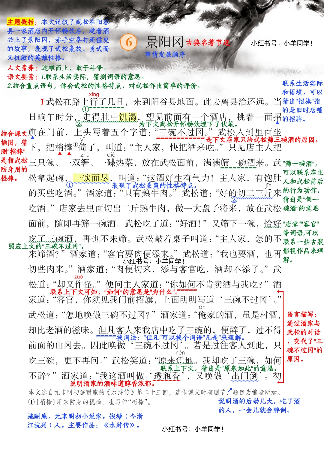 五年级下册丨第6课《景阳冈》语文笔记