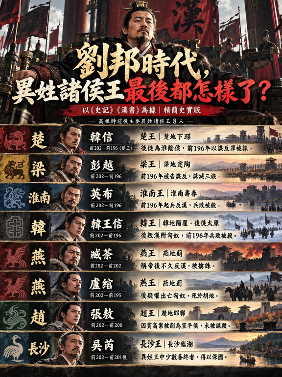 前196年刘邦一口气连诛4王！
