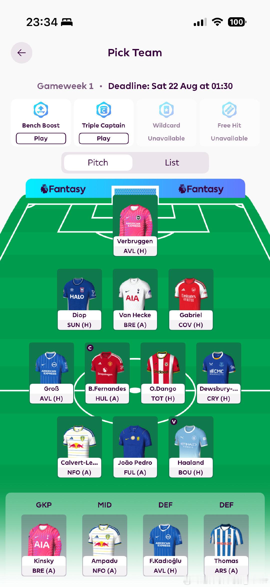 #fpl[超话]#  锁了。哈兰德，b费，加布全塞进去了。每次开赛前都自我感觉良好 ​