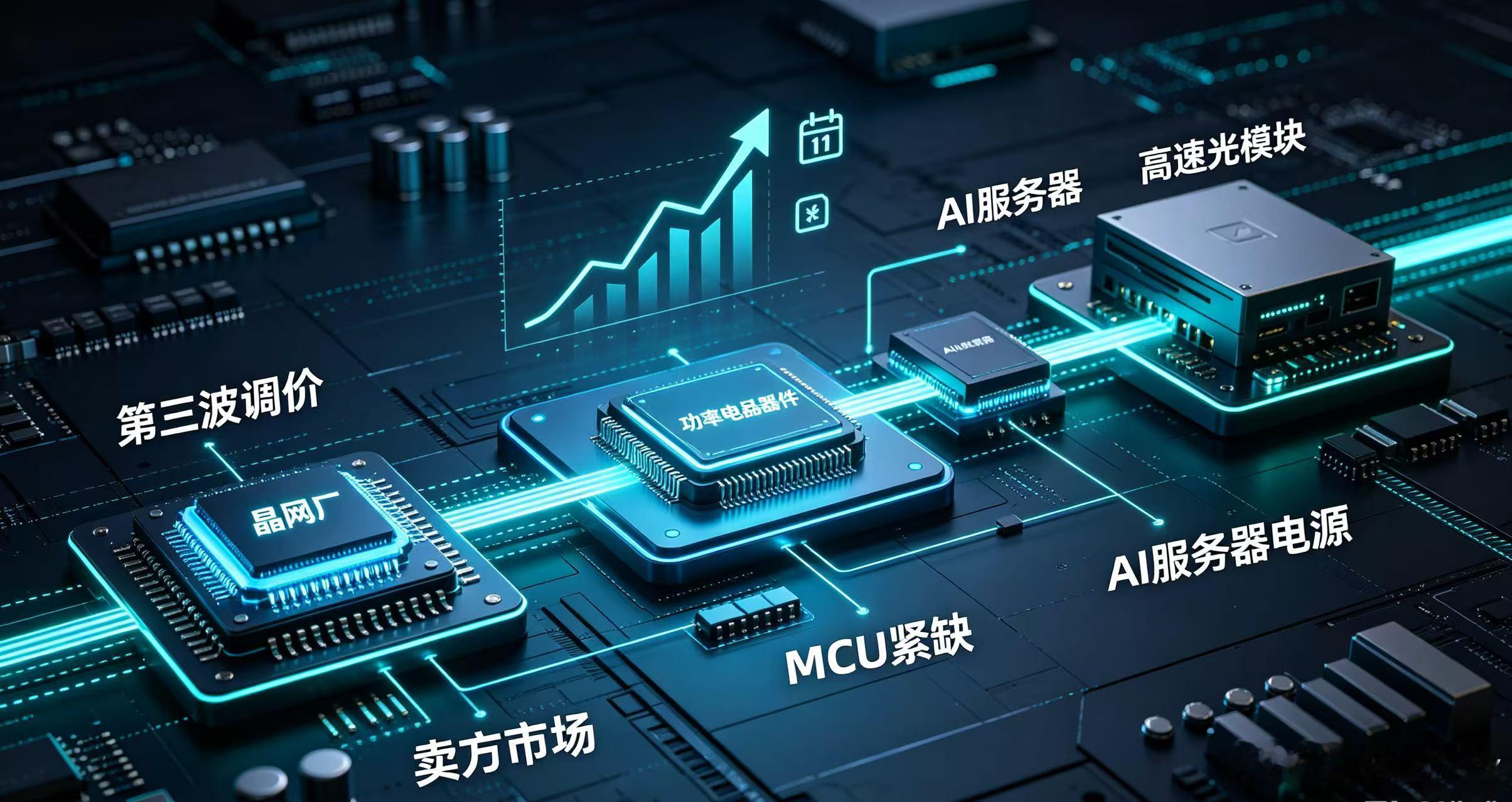 台厂开启第三波涨价，卖方市场格局确立！功率半导体、MCU迎量价齐升

台系功率半导体厂商正酝酿第三波调价，将于10月针对非合约产品涨价10%-15%，年内行业已经完成两轮价格上调，美大厂同步跟进，本轮涨价周期已呈现明显的卖方主导的市场格局。

AI芯片需求爆发，大量挤占8/12英寸成熟制程产能，代工成 ​
