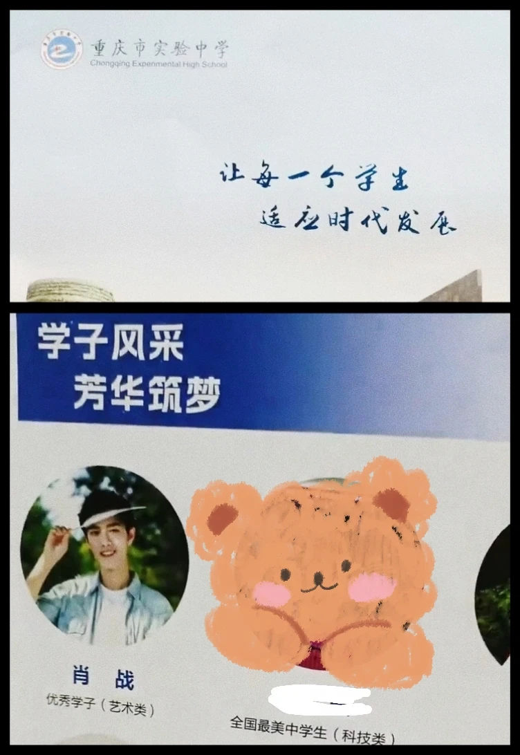 肖战不仅上了重庆工商大学校史馆的优秀毕业生墙，现在还进了重庆实验中学的册子。
他