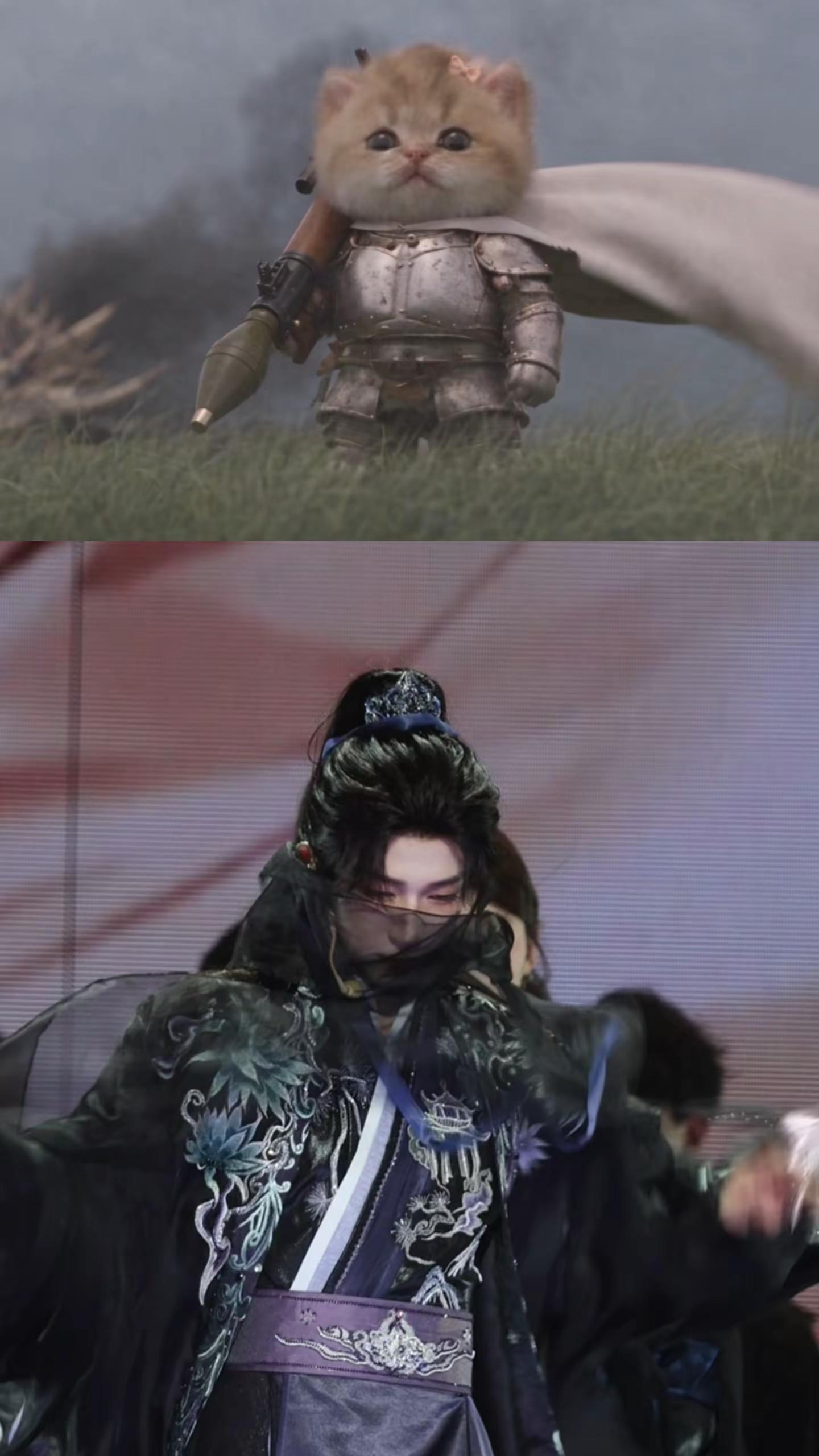 咪，你的披风也不听话。猫咪骑士