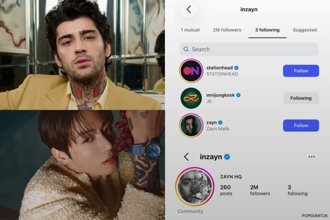 Zayn Malik的团队运营账号关注了田柾国