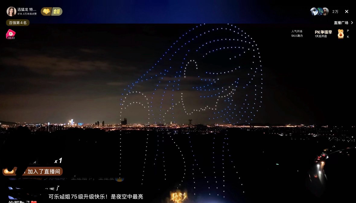 完整回看迅猛龙这场感谢满级大姐的答谢宴直播，内心感触挺深。整场活动从现场布置，再到夜晚的无人机编队演绎，各式各样的画面在夜空轮番呈现，视觉体验十分震撼，能看得出来背后投入了大量的时间、精力与成本。

在网络创作者圈子里，愿意专门为一路陪伴自己走来的支持者，筹备这样一场线下答谢活动其 ​