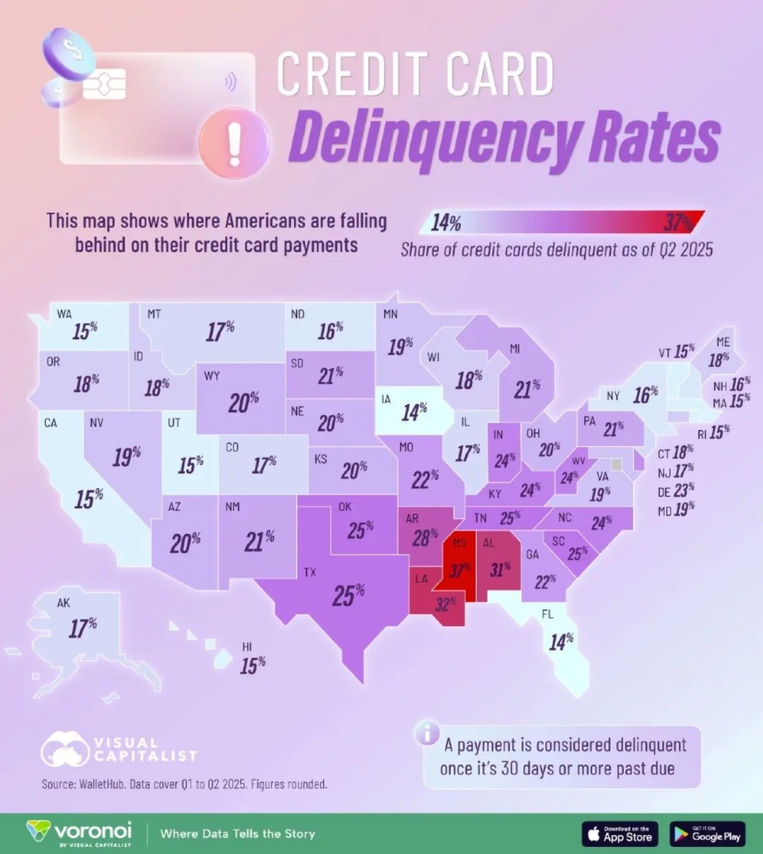 💳一张地图看清美国刷卡压力 哪些州的信用