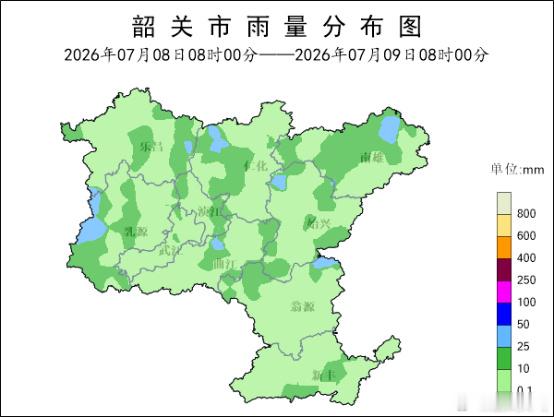 [天气实况及预测] 7月8日08时到9日08时降水实况：全市出现阵雨...
