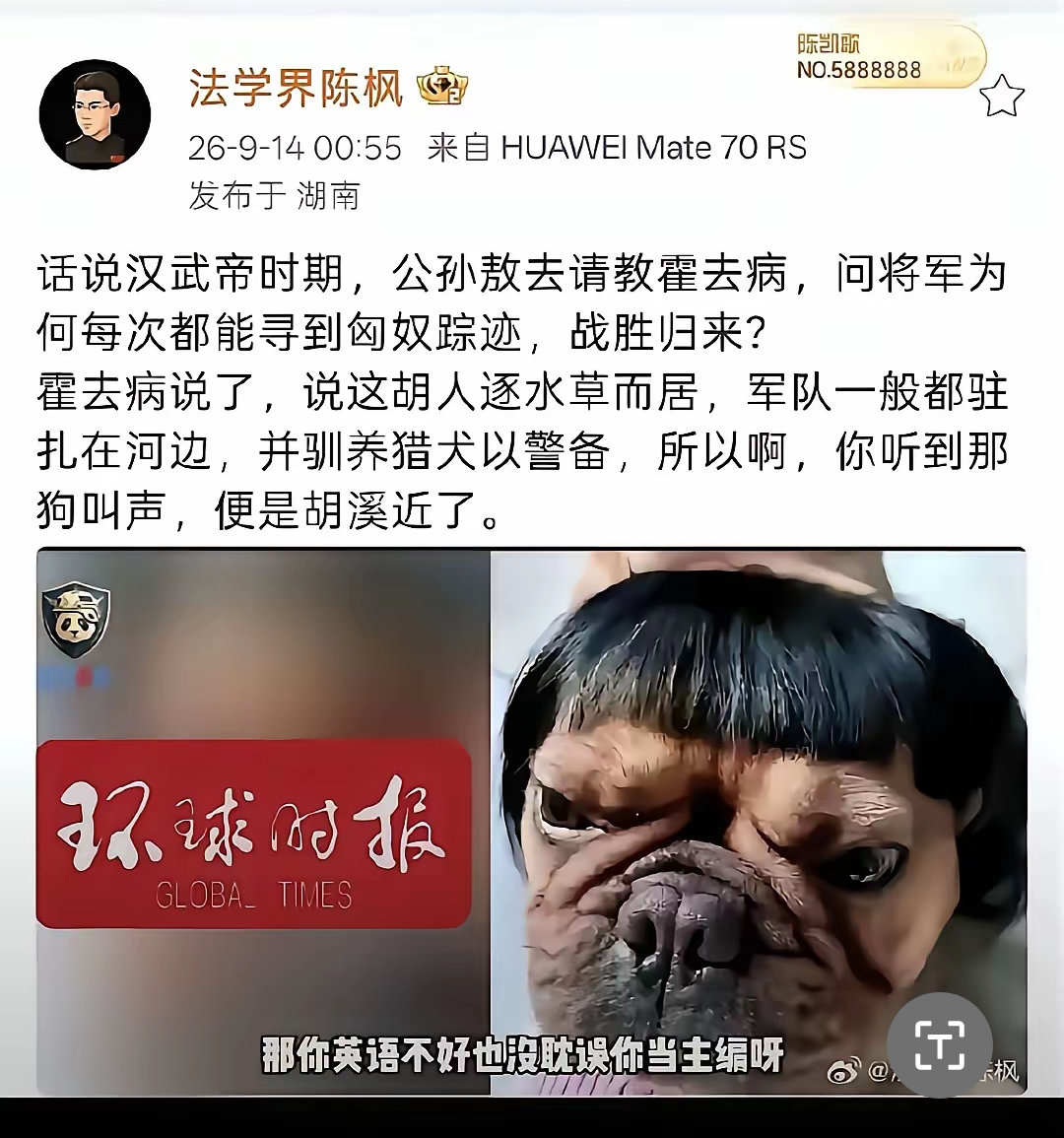 惟妙惟肖，老陈还挺幽默[笑哈哈]#胡锡进遭十问##热点观点# ​