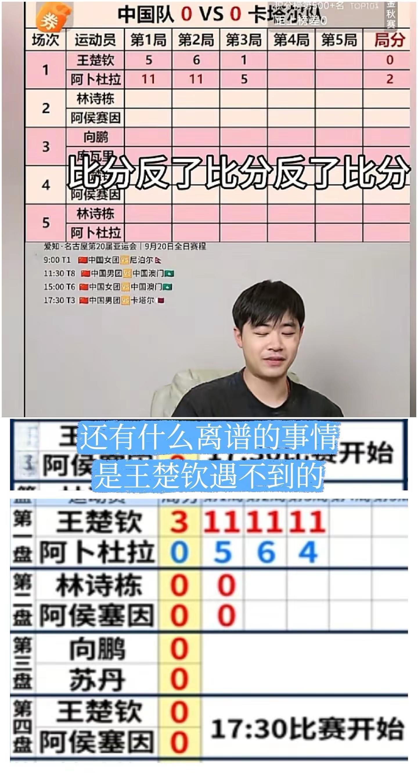 真啥事都能发生。亚运会官网标错王楚钦比分
