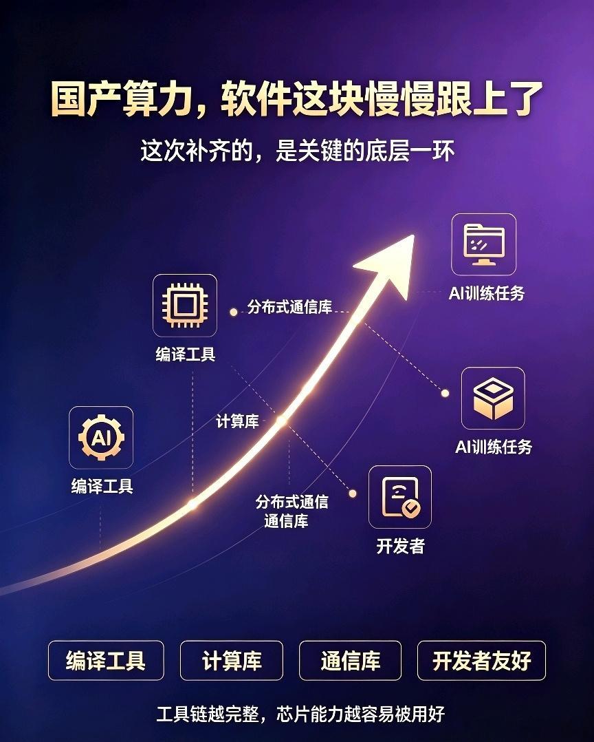 一直以来，国产算力都有一个很明显的短板：硬件越来越能打，但配套软件生态跟不上。
 
芯片硬件性能持续迭代，可开发工具难用、适配繁琐，导致很多开发者不愿意切换平台。
 
这次DeepSeek一次性开源编译工具、计算库、分布式通信库，补齐了软件生态的关键缺口。
 
最关键的是，整套工具对标成熟生态， ​