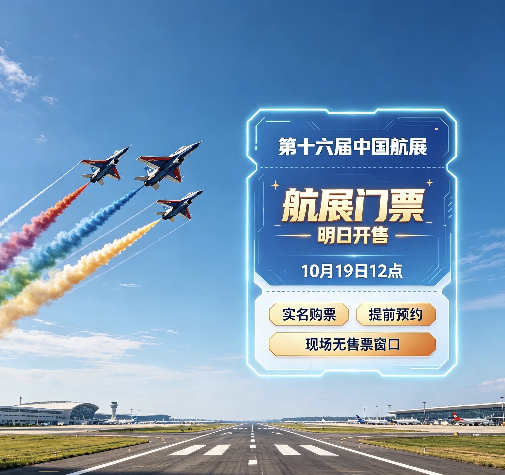 手慢无！第十六届中国航展门票明天开售，军迷的“年终狂欢”要抢破头

珠海的风已经带着歼-20的尾焰味了——第十六届中国航展门票明日正式开售！

这届看点太顶：新一代战机、无人作战群、星空防御体系，外加“红鹰+八一”双飞行表演队同框，地面装备动态演示也加码。官方渠道分批放票，往年秒空是常态，黄牛价能翻