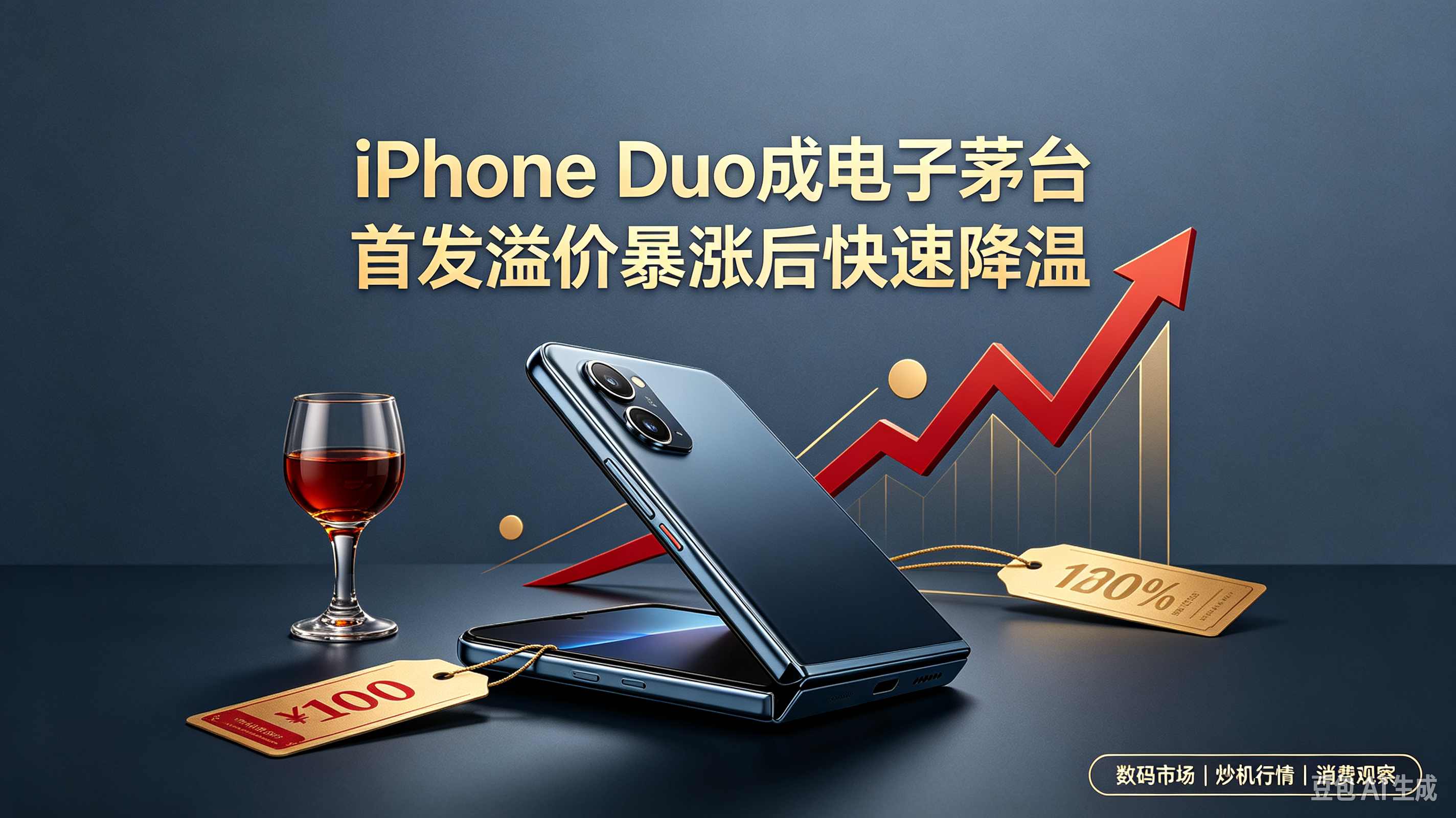 iPhone Duo被炒成“电子茅台”，首发溢价大起大落
 
苹果首款折叠屏iPhone Duo一经开启预售，就被数码市场贴上“电子茅台”的标签，成为近期热度最高的数码硬通货。
 
10月16日晚8点，新机正式开启抢购，短短一分钟全网首批库存被一扫而空。苹果官网订单排期直接顺延至明年1月，现货一机难
