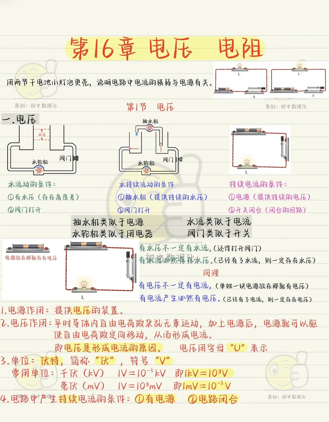 新初三暑期预习九物《电压》