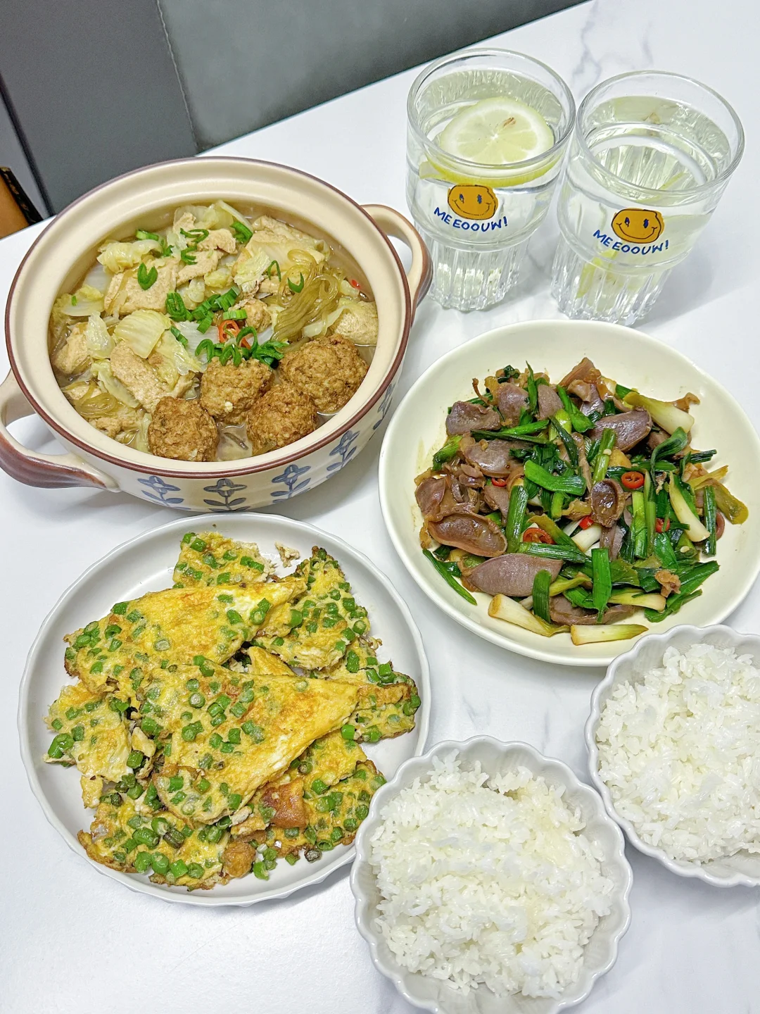 ✅晚餐分享｜白菜豆腐粉条➕豆角鸡蛋➕青蒜鸡胗