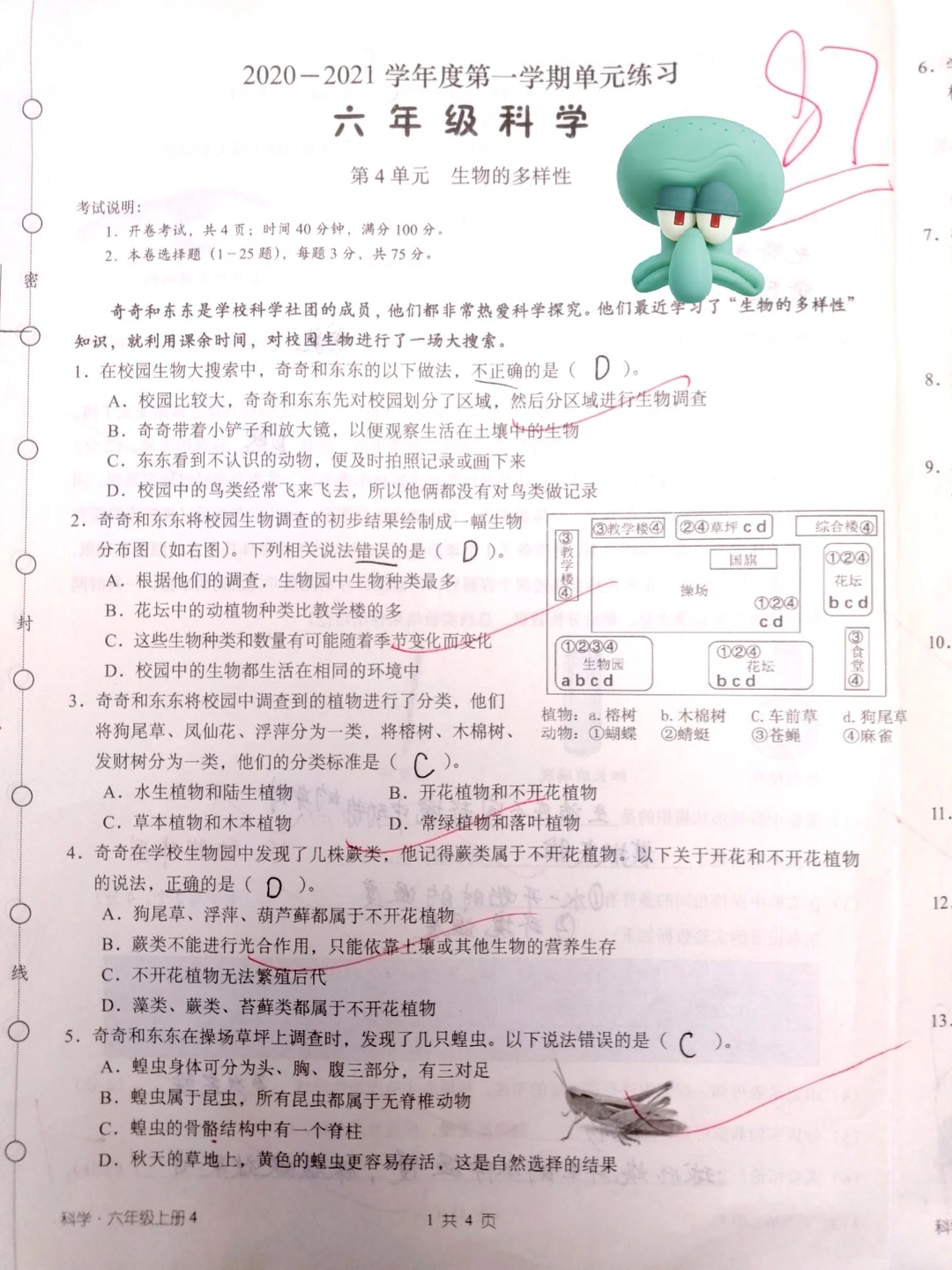六年级上册，第四单元，科学又考砸了😫