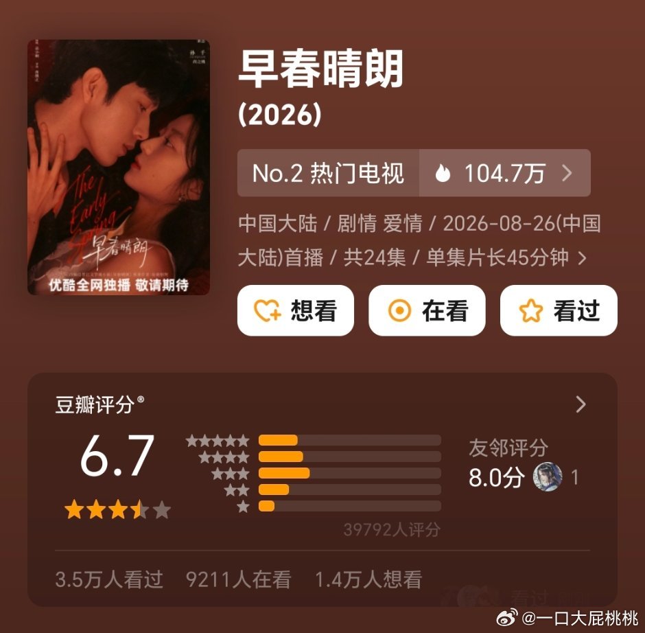 早春开分6.7，打分人数3.9万
在鲜藕里的分数算怎么样 ​